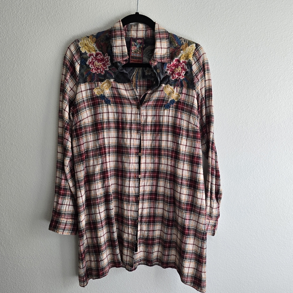 Johnny Was Embroidered Plaid Tunic Sz Small